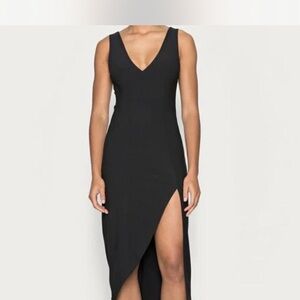 Abercrombie & Fitch Black Plunge V neck midi dress size XS tall